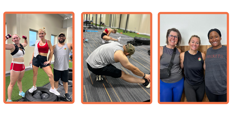 Personal trainer guiding client through customized workout at Courtside Fitness in League City